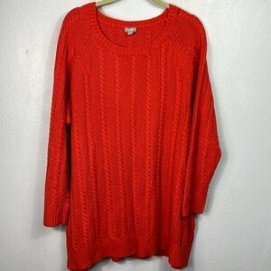 J. Jill Cable Knit Wool Blend Red Orange Scoop Neck Tunic Sweater Large